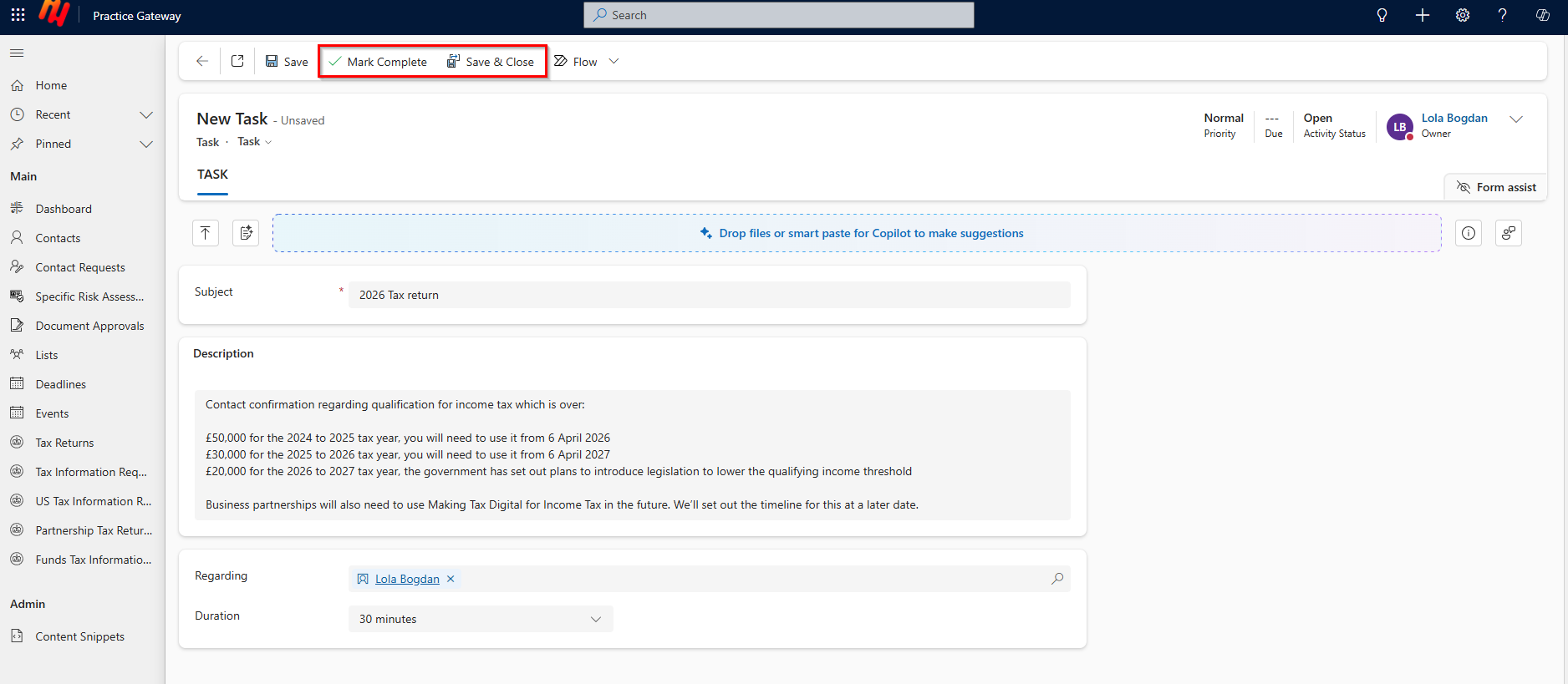 Accessing the Contact Request Section